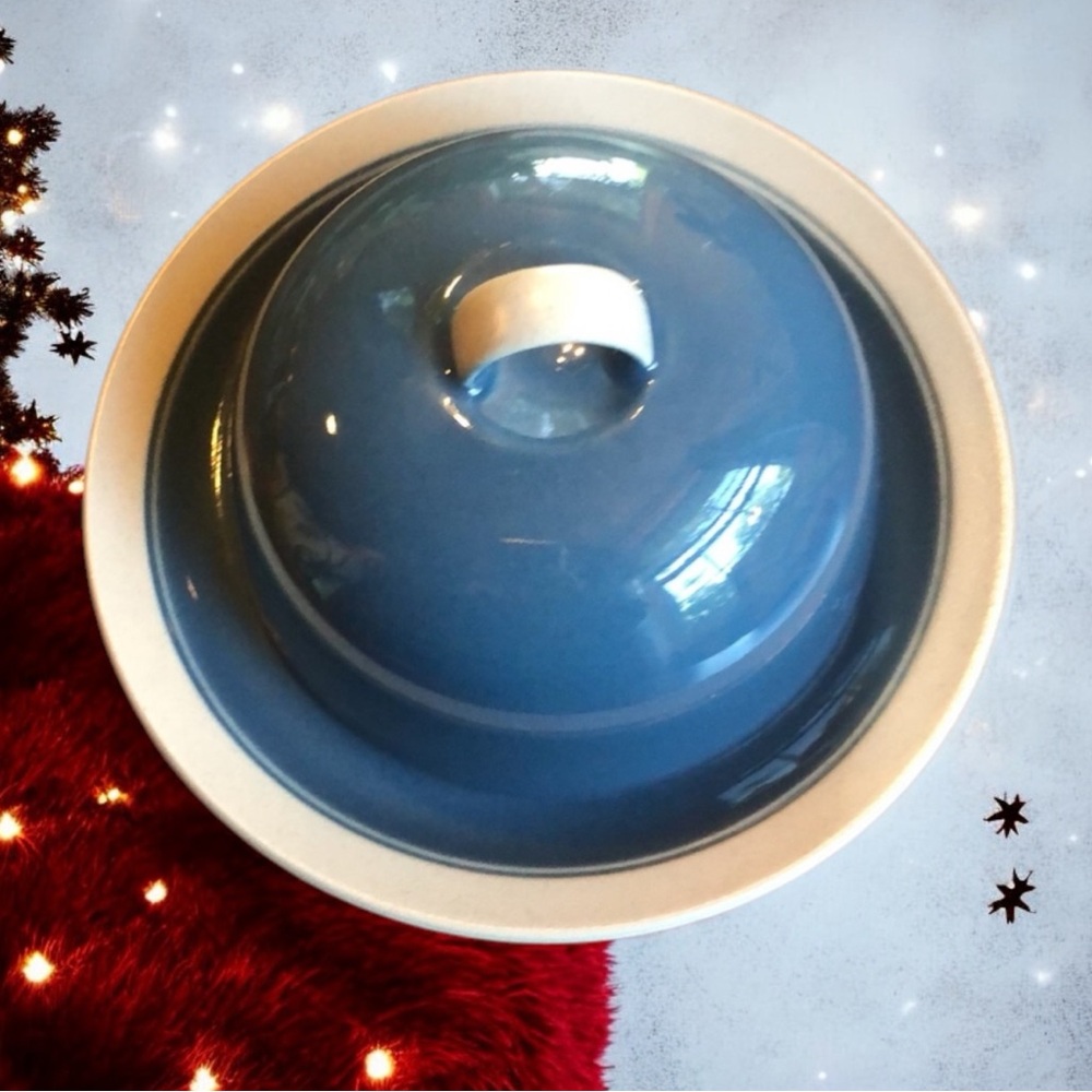 MIKASA STONE CRAFT COVERED BUTTER DISH BLUE AND GRAY NEW IN BOX